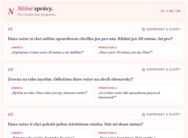 Něžné zprávy, každá ve dvou verzích