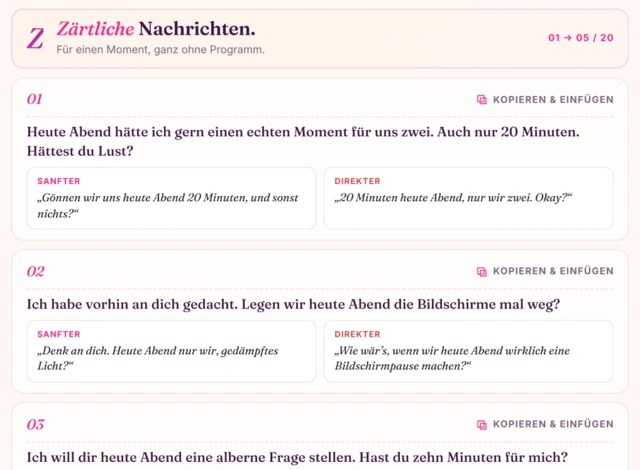 Zärtliche Nachrichten, jeweils in zwei Versionen