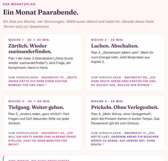 Der Guide · ein Monat Paarabende, eine Stimmung pro Woche