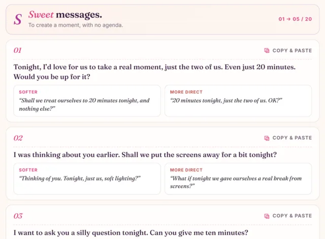 Sweet messages, each with two versions