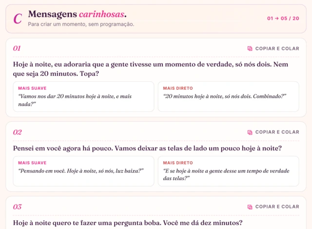 Mensagens carinhosas, cada uma em duas versões